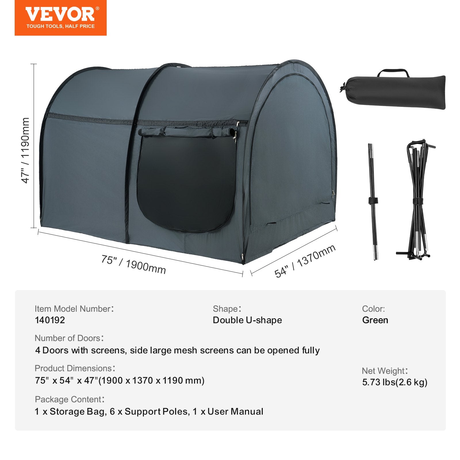 Bed Tent, Pongee Fabric, 4 Doors Breathable Dream Tent with 7 mm Fiber Poles on Bed Privacy, Full Size Block V952-SUXCSZPSMLLMWI7ZOV0