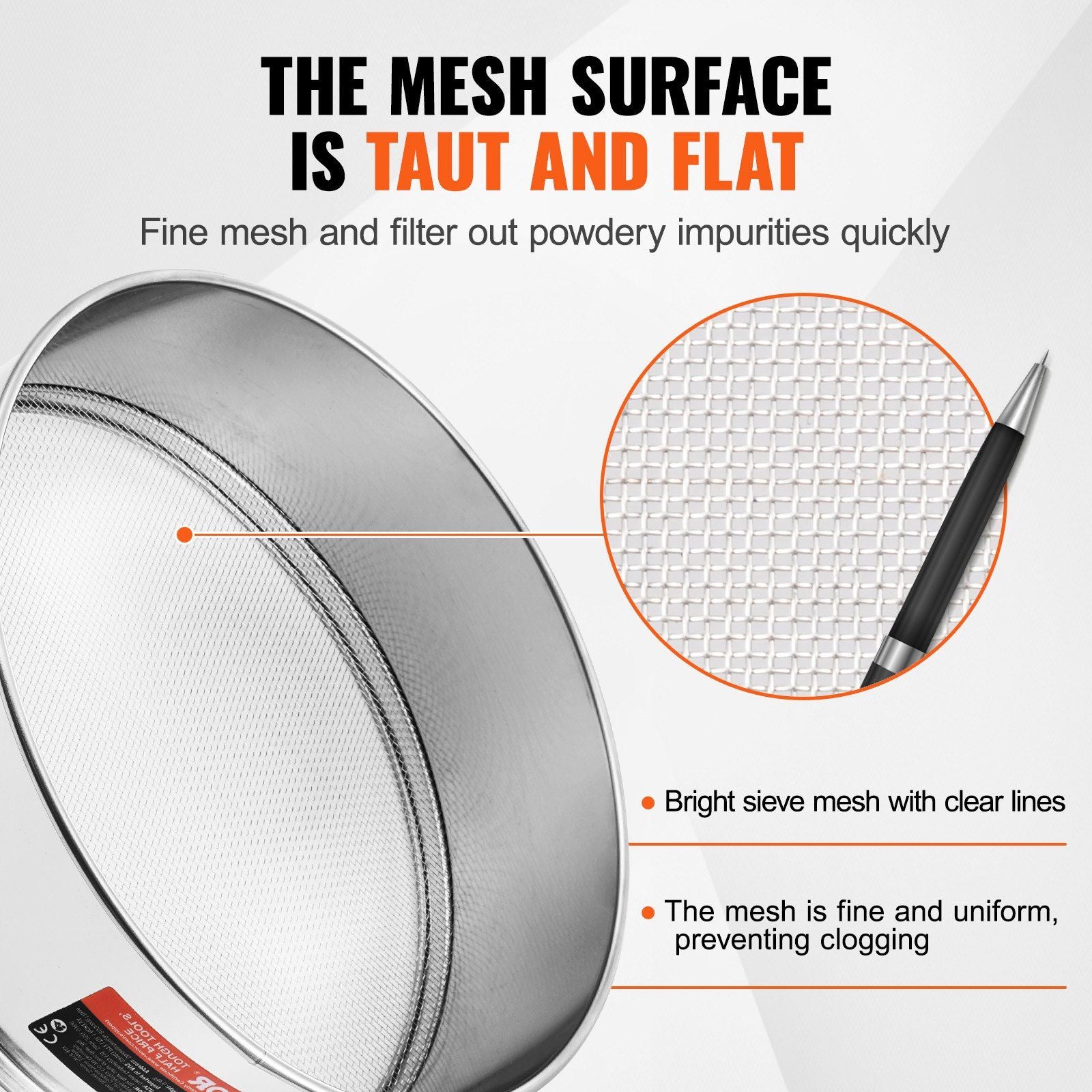 Flour Sieve Fine Mesh, 10 Mesh Flour Sifter, 304 Stainless Steel Fine Mesh Sifter Food-grade, Dia. 12.6" Fine V952-SW10M000000017EWXV0