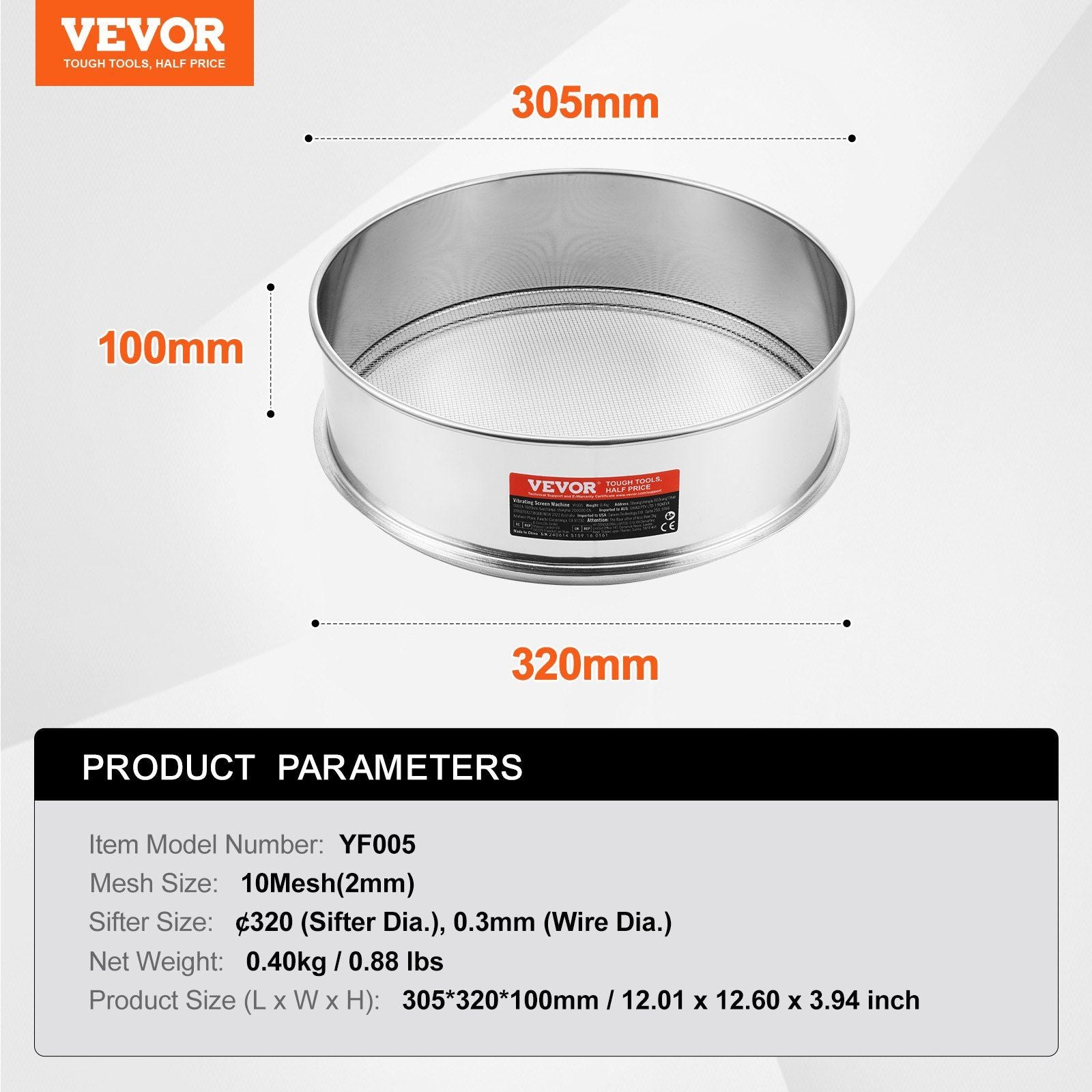 Flour Sieve Fine Mesh, 10 Mesh Flour Sifter, 304 Stainless Steel Fine Mesh Sifter Food-grade, Dia. 12.6" Fine V952-SW10M000000017EWXV0