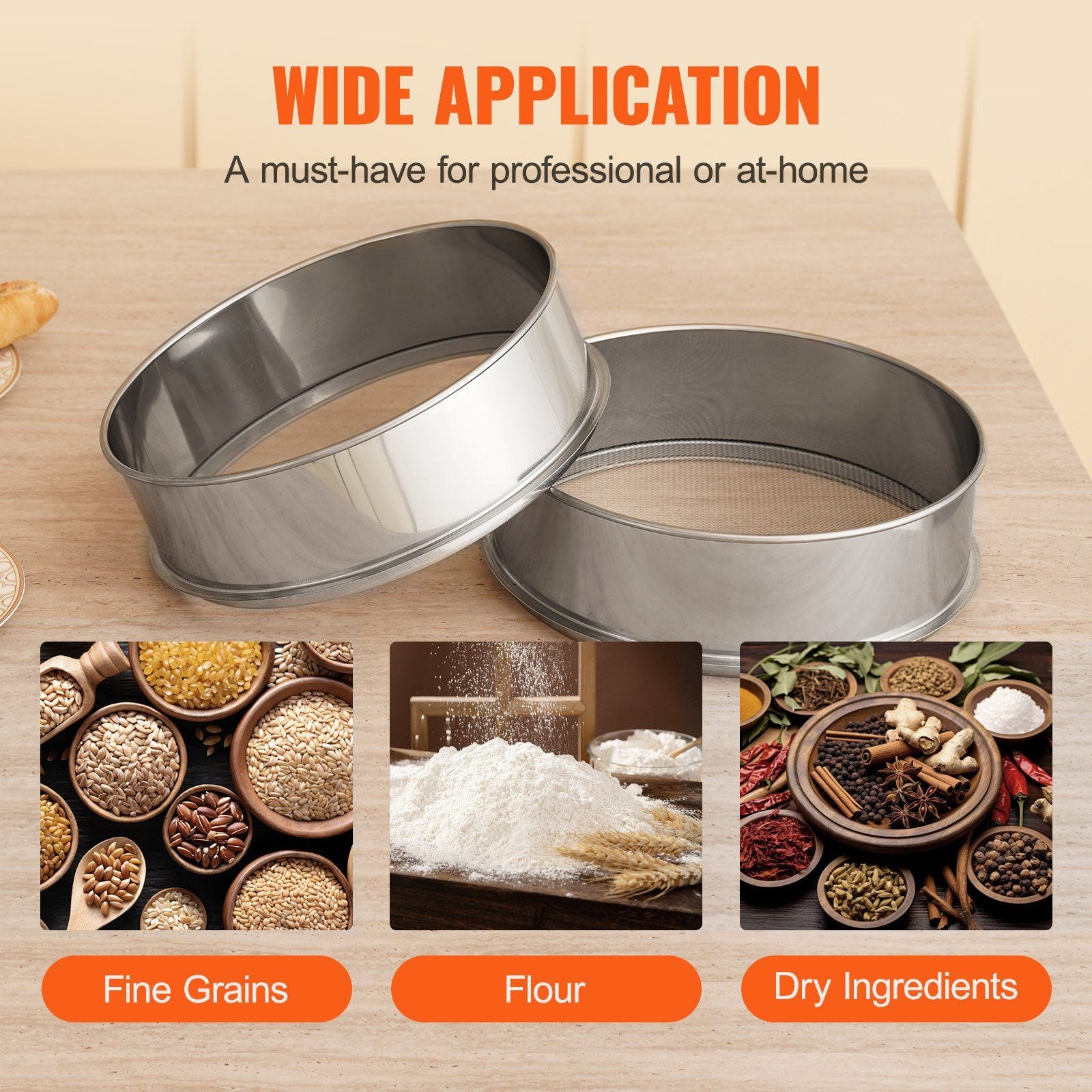 Flour Sieve Fine Mesh, 12 Mesh Flour Sifter, 304 Stainless Steel Fine Mesh Sifter Food-grade, Dia. 12.6" Fine V952-SW12M00000009AFYKV0