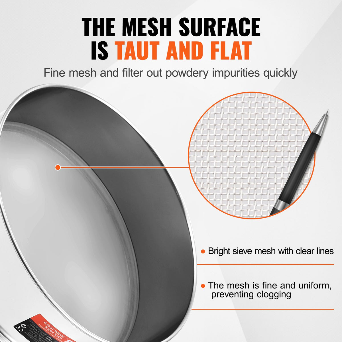 Flour Sieve Fine Mesh, 80 Mesh Flour Sifter, 304 Stainless Steel Fine Mesh Sifter Food-grade, Dia. 12.6" Fine V952-SW80M0000000AYP75V0