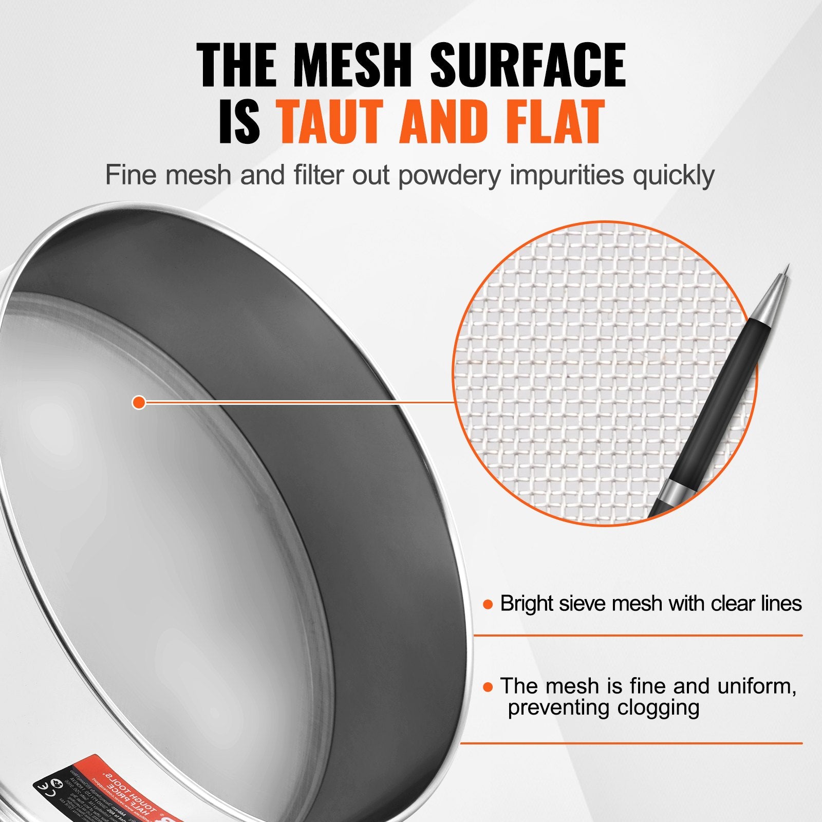 Flour Sieve Fine Mesh, 80 Mesh Flour Sifter, 304 Stainless Steel Fine Mesh Sifter Food-grade, Dia. 12.6" Fine V952-SW80M0000000AYP75V0