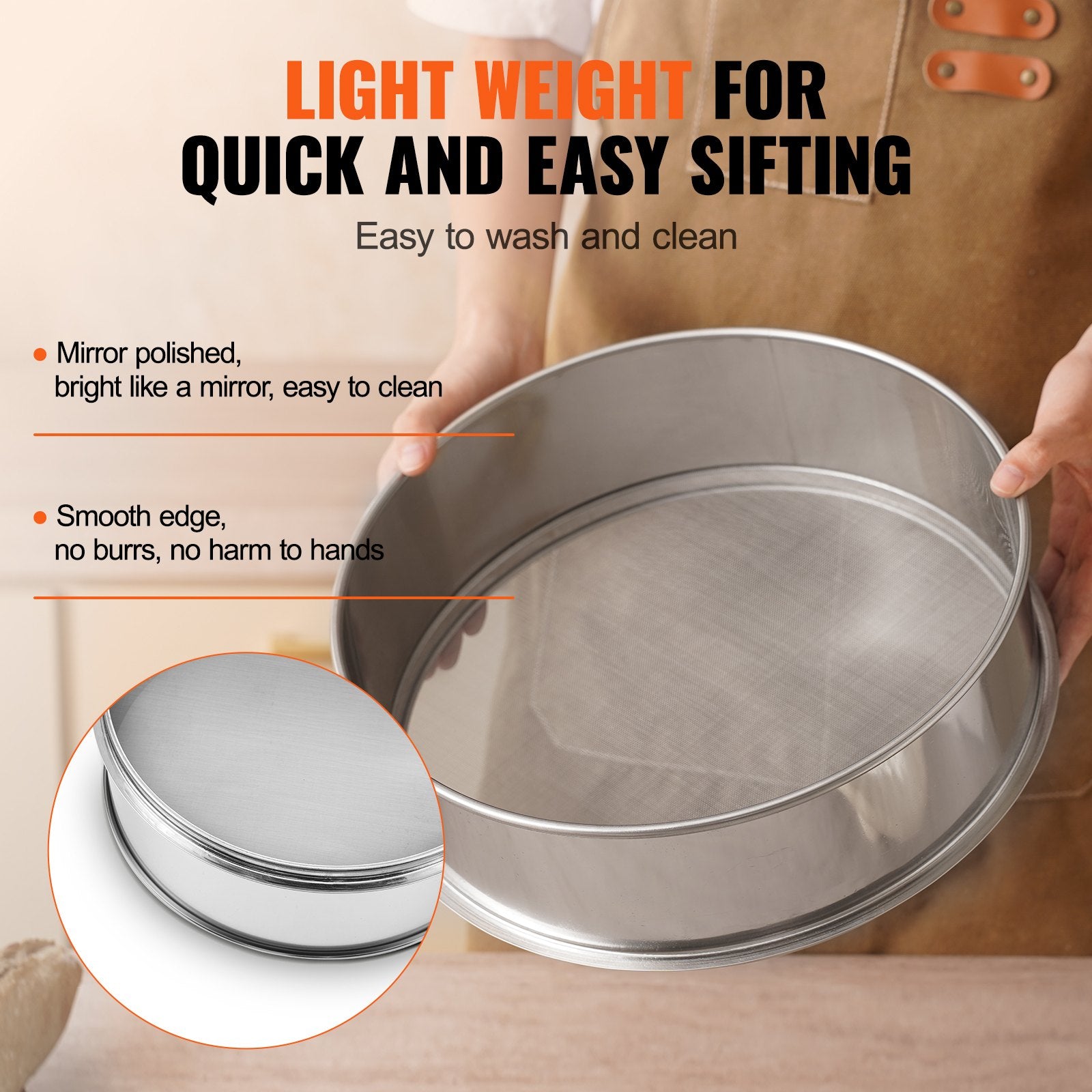 Flour Sieve Fine Mesh, 80 Mesh Flour Sifter, 304 Stainless Steel Fine Mesh Sifter Food-grade, Dia. 12.6" Fine V952-SW80M0000000AYP75V0