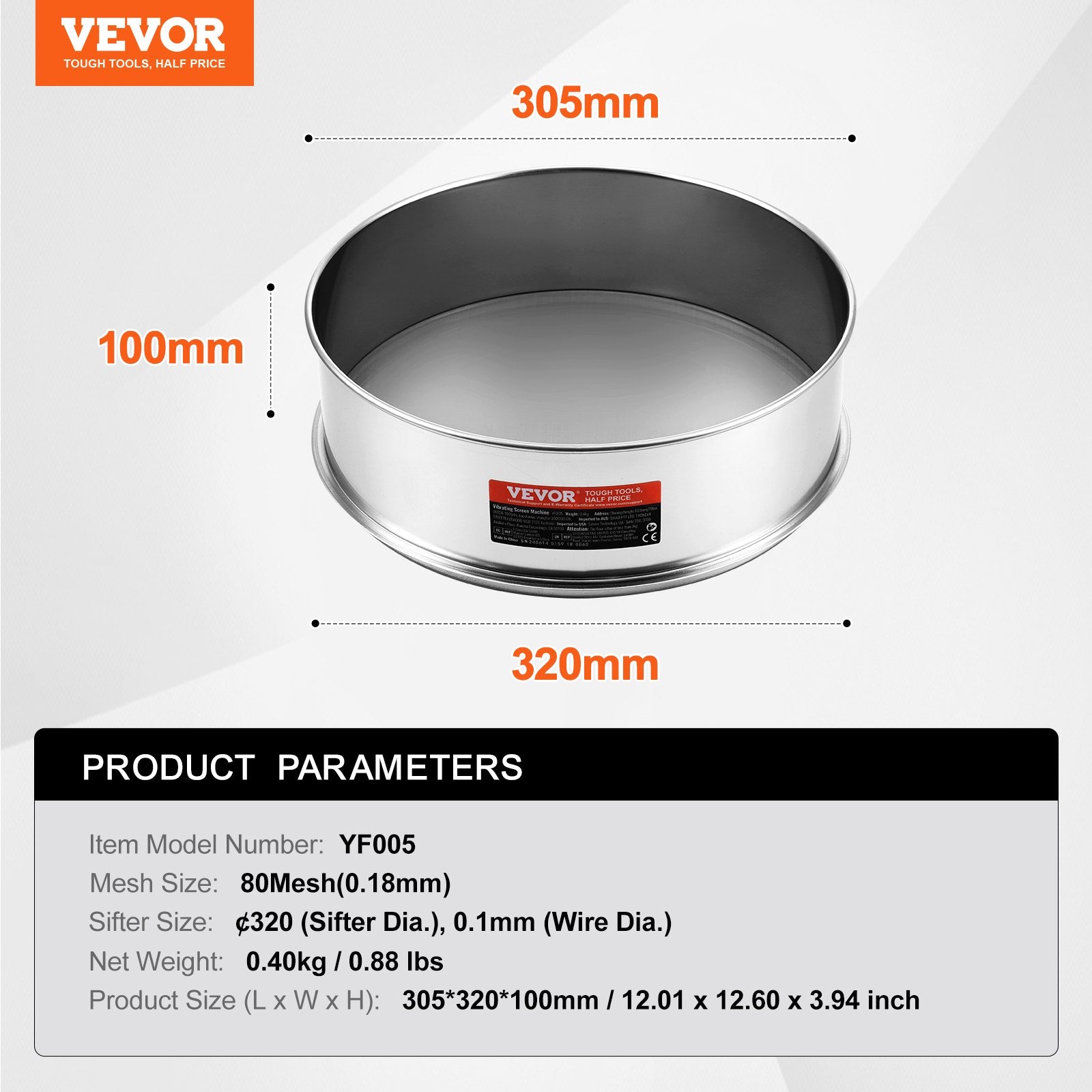 Flour Sieve Fine Mesh, 80 Mesh Flour Sifter, 304 Stainless Steel Fine Mesh Sifter Food-grade, Dia. 12.6" Fine V952-SW80M0000000AYP75V0