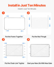 Chain Link Fence Gate, 183 x 122 cm, Adjustable Chain Link Fence Panel, Fit 67-183 cm (W) x 183 cm (H) Garden V952-SWHYM7248INC0PSZBV0