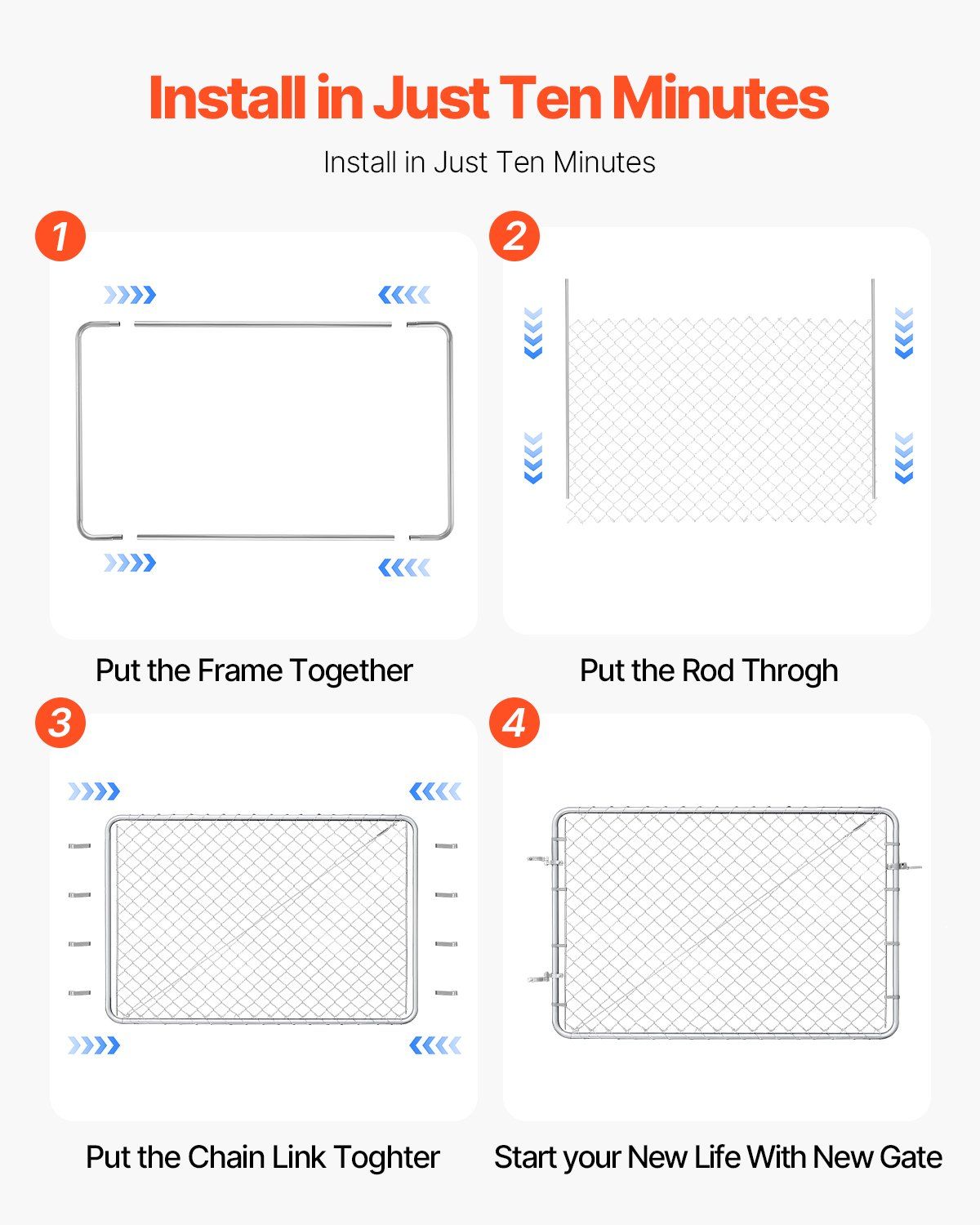 Chain Link Fence Gate, 183 x 122 cm, Adjustable Chain Link Fence Panel, Fit 67-183 cm (W) x 183 cm (H) Garden V952-SWHYM7248INC0PSZBV0