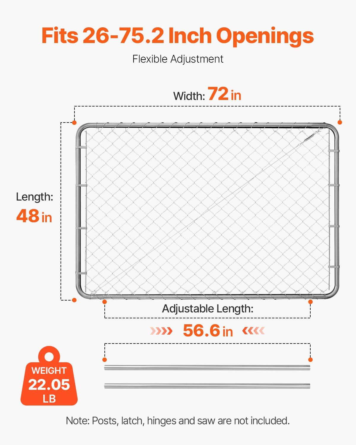 Chain Link Fence Gate, 183 x 122 cm, Adjustable Chain Link Fence Panel, Fit 67-183 cm (W) x 183 cm (H) Garden V952-SWHYM7248INC0PSZBV0