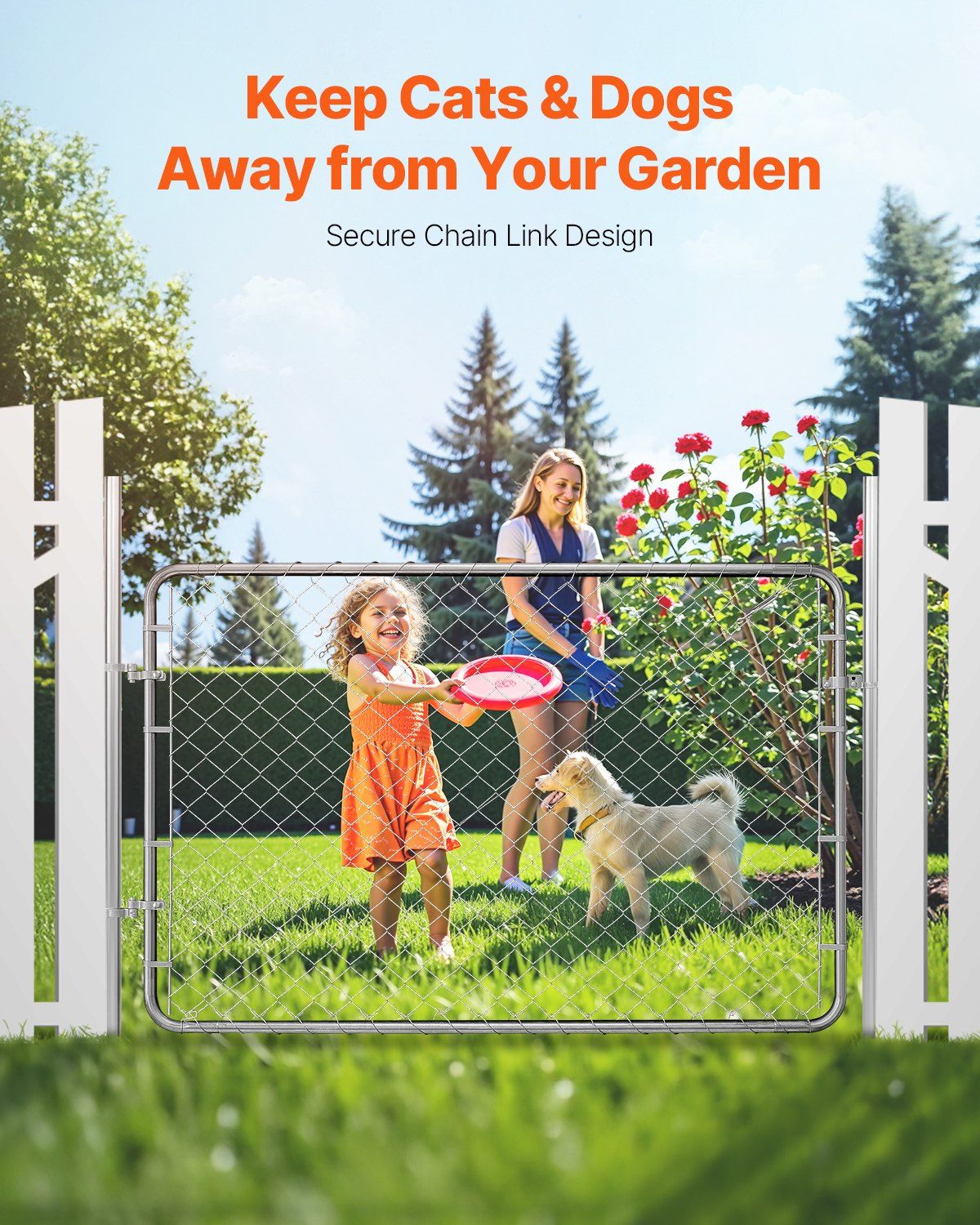 Chain Link Fence Gate, 183 x 122 cm, Adjustable Chain Link Fence Panel, Fit 67-183 cm (W) x 183 cm (H) Garden V952-SWHYM7248INC0PSZBV0