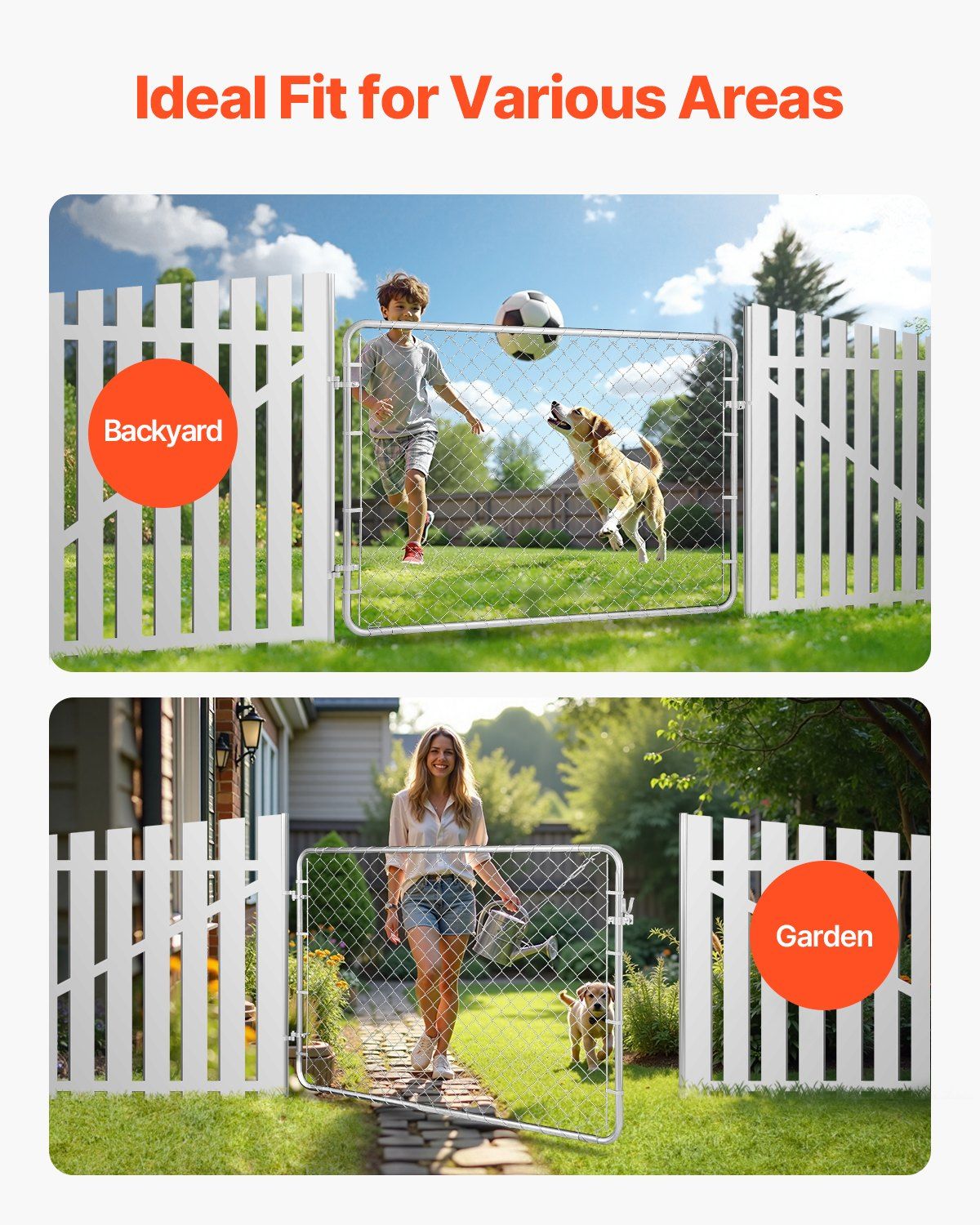 Chain Link Fence Gate, 183 x 122 cm, Adjustable Chain Link Fence Panel, Fit 67-183 cm (W) x 183 cm (H) Garden V952-SWHYM7248INC0PSZBV0