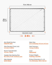 Chain Link Fence Gate, 183 x 122 cm, Adjustable Chain Link Fence Panel, Fit 67-183 cm (W) x 183 cm (H) Garden V952-SWHYM7248INC0PSZBV0