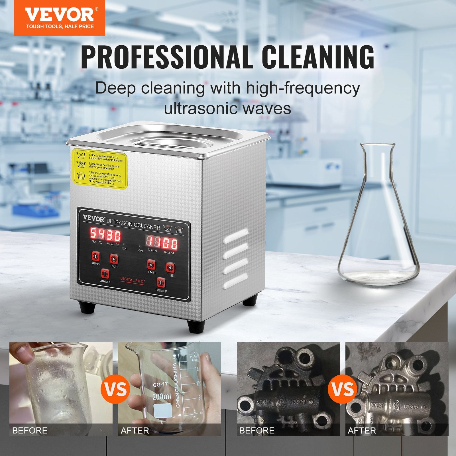 Ultrasonic Cleaner with Digital Timer & Heater, Professional Ultra Sonic Jewelry Cleaner, Stainless Steel V952-SXCSBQXJ2L00KDK76V3