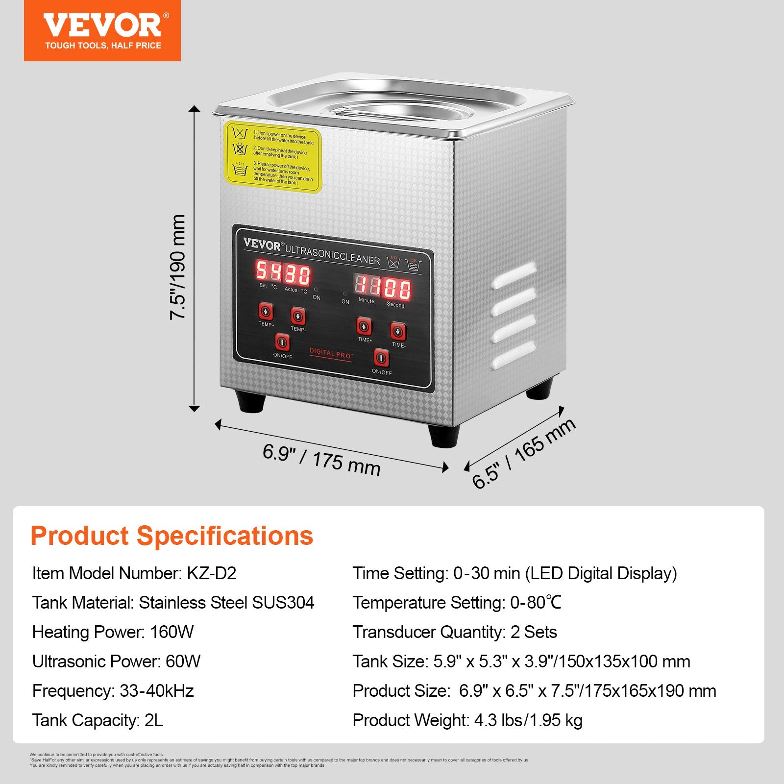 Ultrasonic Cleaner with Digital Timer & Heater, Professional Ultra Sonic Jewelry Cleaner, Stainless Steel V952-SXCSBQXJ2L00KDK76V3