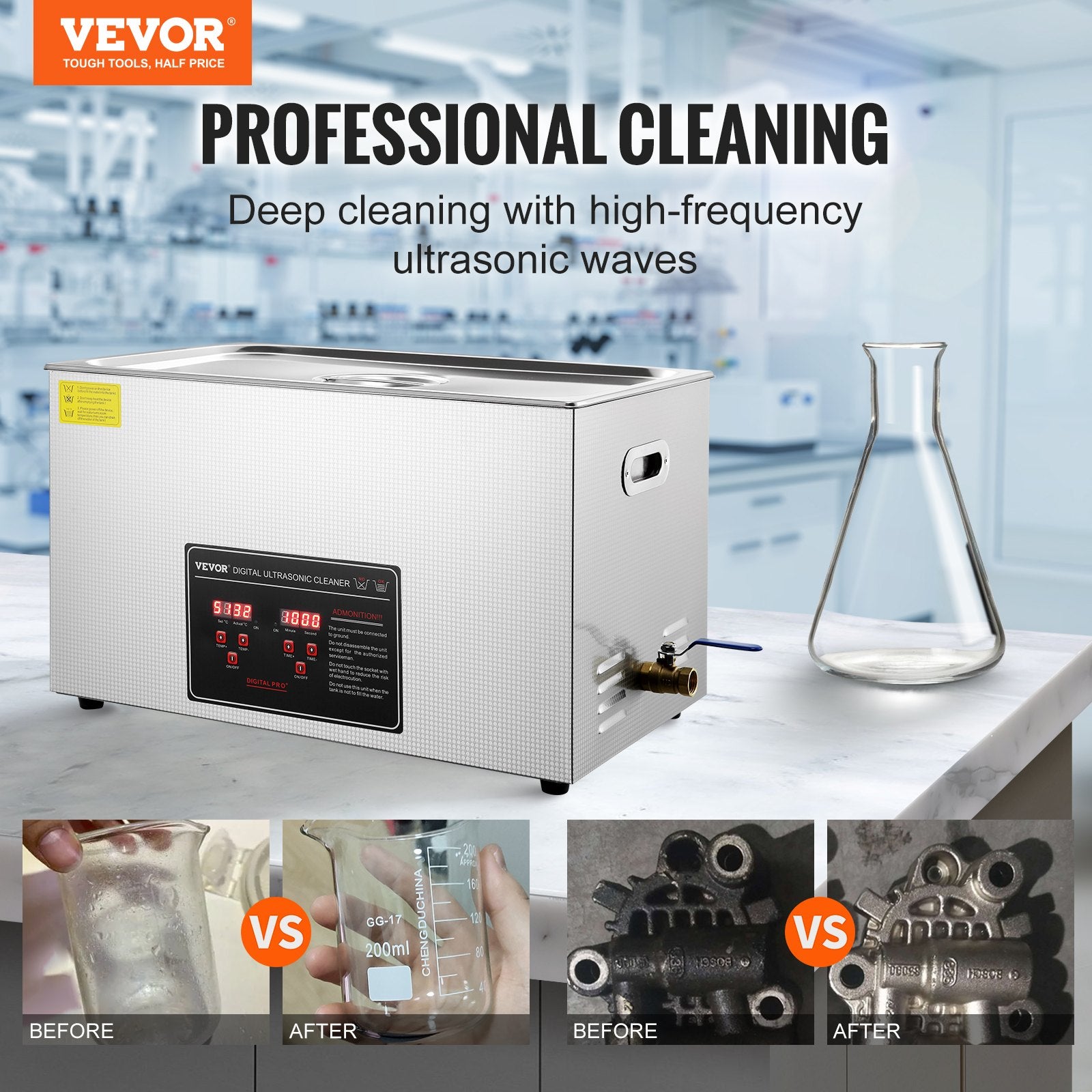 Ultrasonic Cleaner with Digital Timer & Heater, Professional Ultra Sonic Jewelry Cleaner, Stainless Steel V952-SXCSBQXJ30L004J75V3