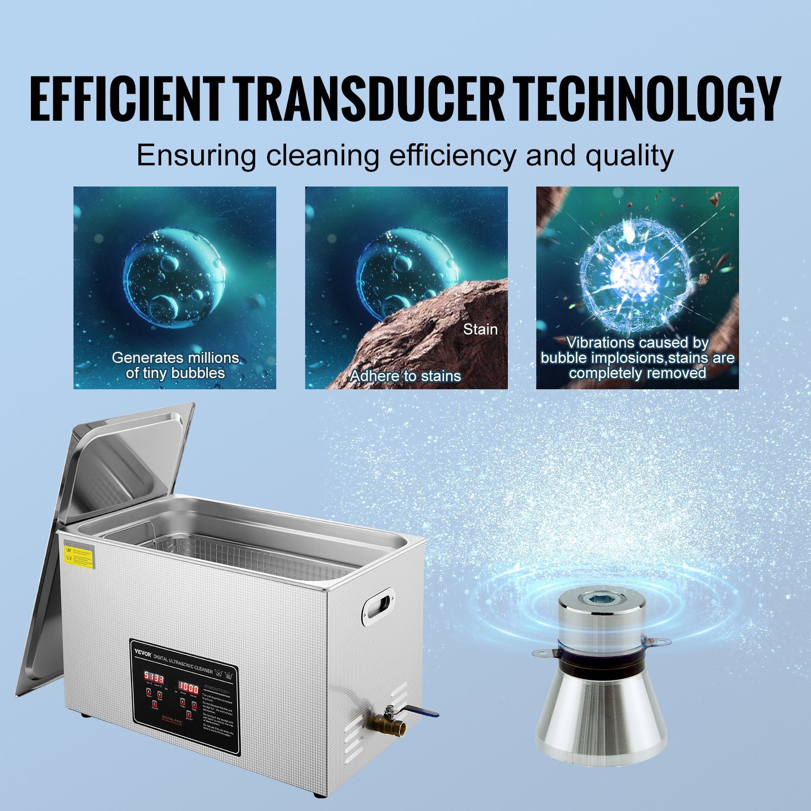 Ultrasonic Cleaner with Digital Timer & Heater, Professional Ultra Sonic Jewelry Cleaner, Stainless Steel V952-SXCSBQXJ30L004J75V3