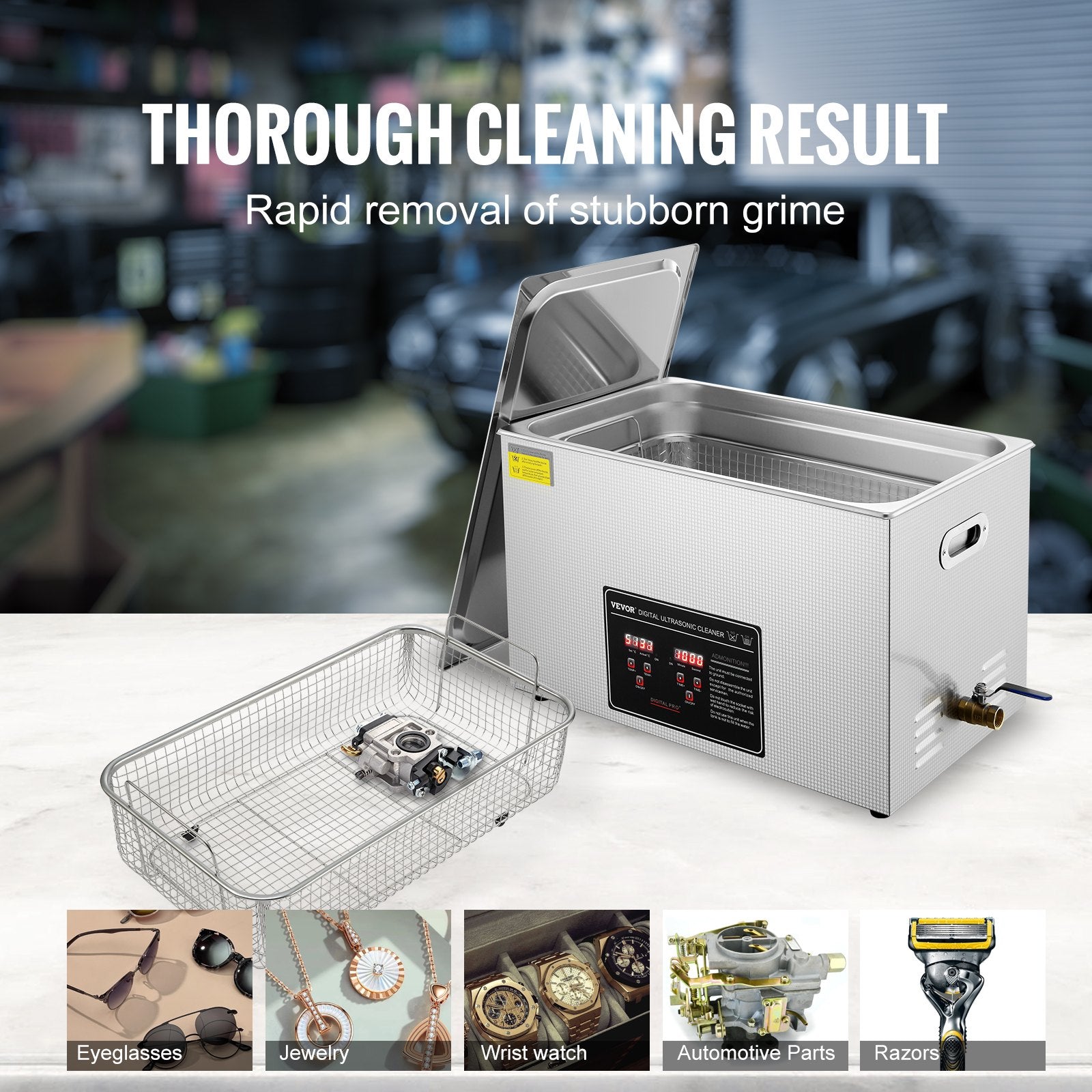 Ultrasonic Cleaner with Digital Timer & Heater, Professional Ultra Sonic Jewelry Cleaner, Stainless Steel V952-SXCSBQXJ30L004J75V3