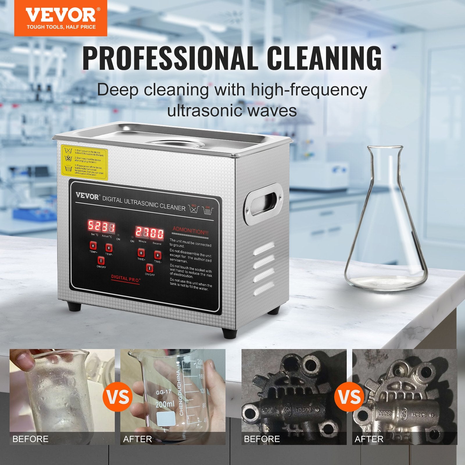 Ultrasonic Cleaner with Digital Timer & Heater, Professional Ultra Sonic Jewelry Cleaner, Stainless Steel V952-SXCSBQXJ3S00MPUCFV3