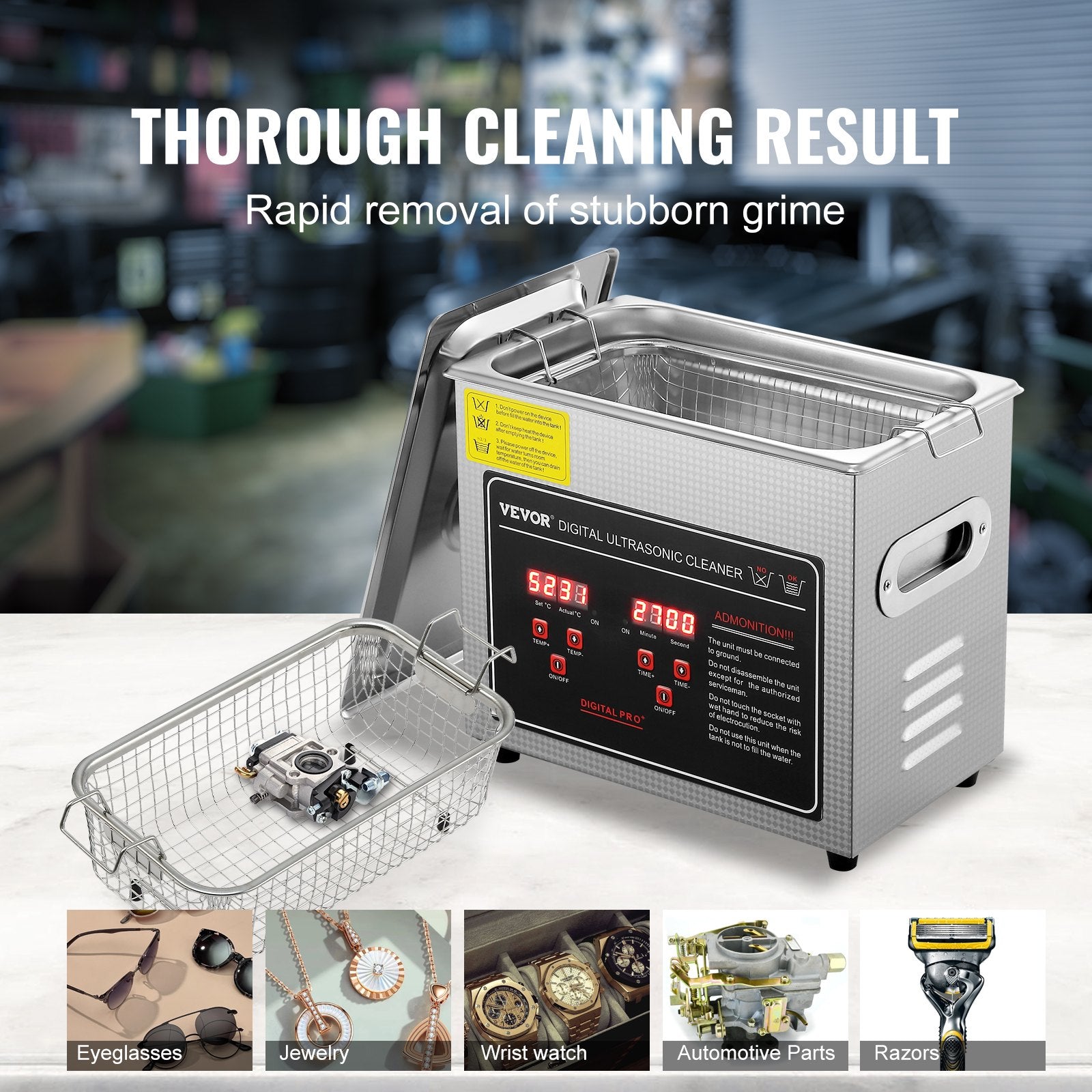 Ultrasonic Cleaner with Digital Timer & Heater, Professional Ultra Sonic Jewelry Cleaner, Stainless Steel V952-SXCSBQXJ3S00MPUCFV3