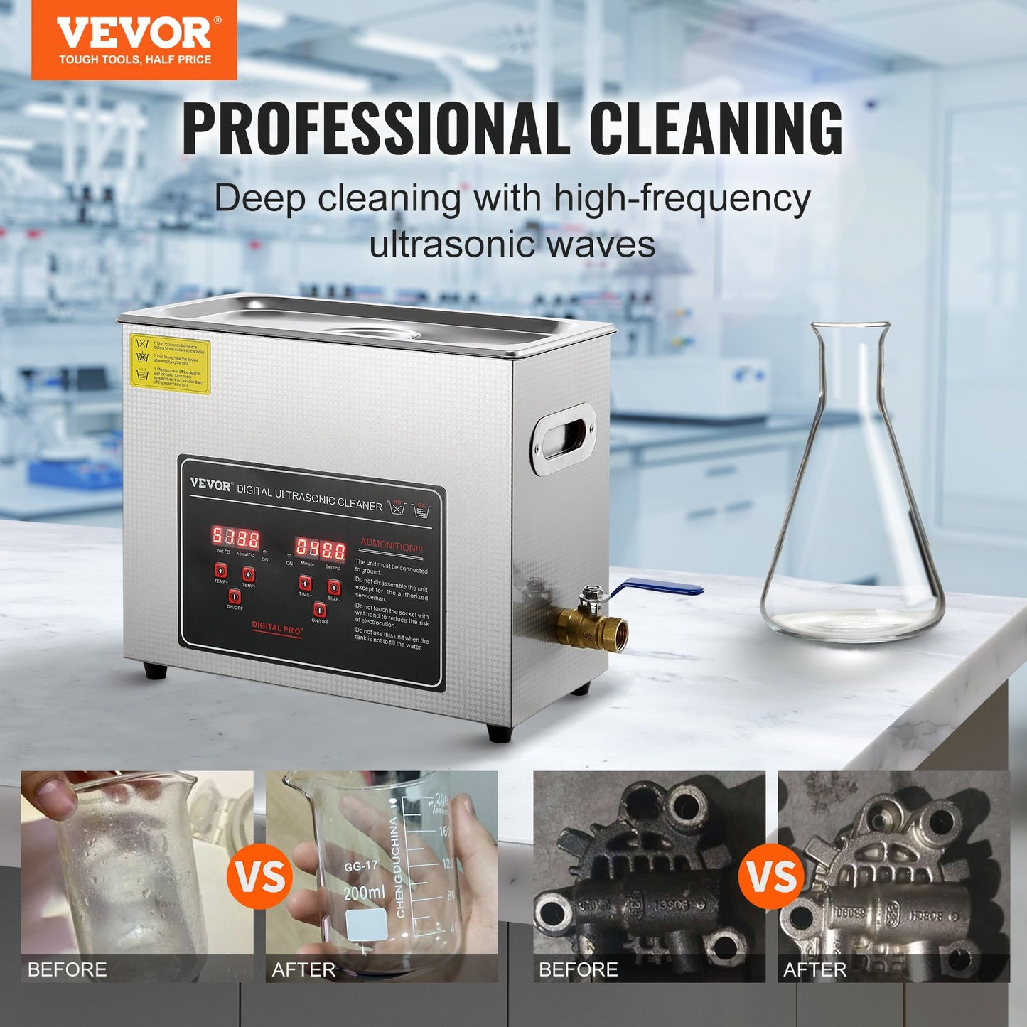 Ultrasonic Cleaner with Digital Timer & Heater, Professional Ultra Sonic Jewelry Cleaner, Stainless Steel V952-SXCSBQXJ6L00KPIORV3