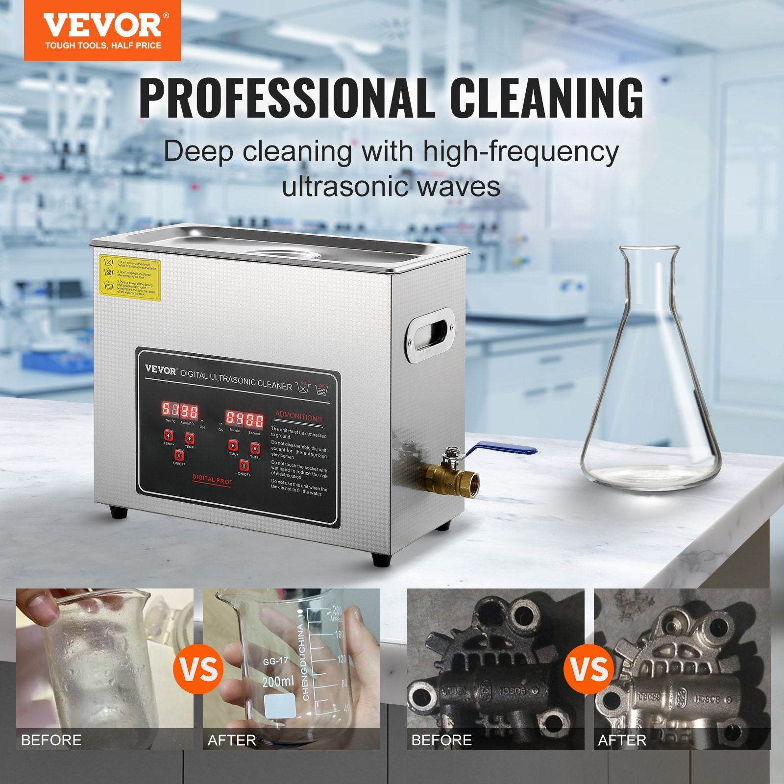 Ultrasonic Cleaner with Digital Timer & Heater, Professional Ultra Sonic Jewelry Cleaner, Stainless Steel V952-SXCSBQXJ6L00KPIORV3