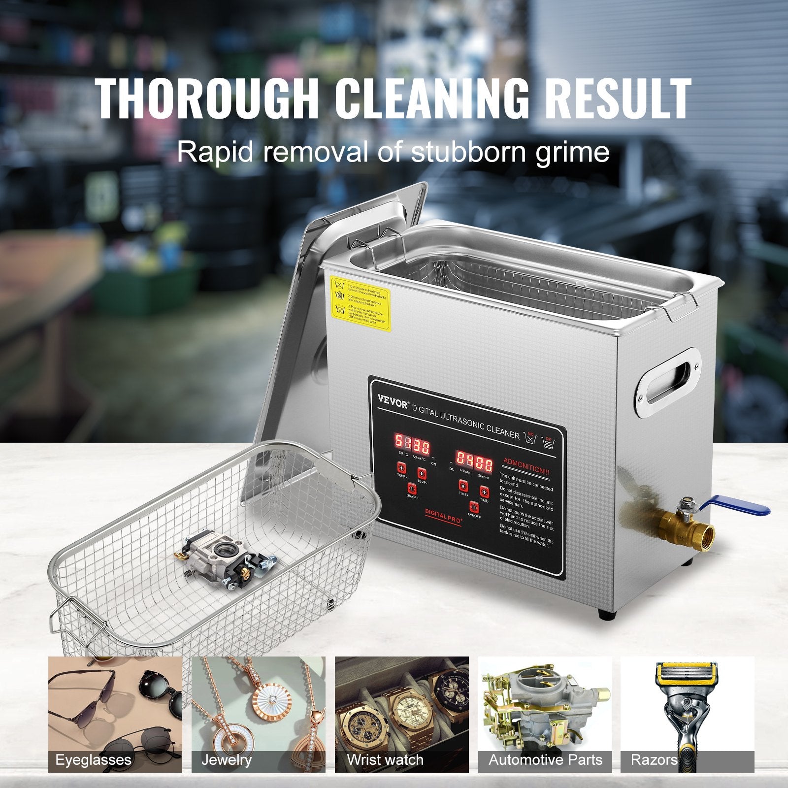 Ultrasonic Cleaner with Digital Timer & Heater, Professional Ultra Sonic Jewelry Cleaner, Stainless Steel V952-SXCSBQXJ6L00KPIORV3