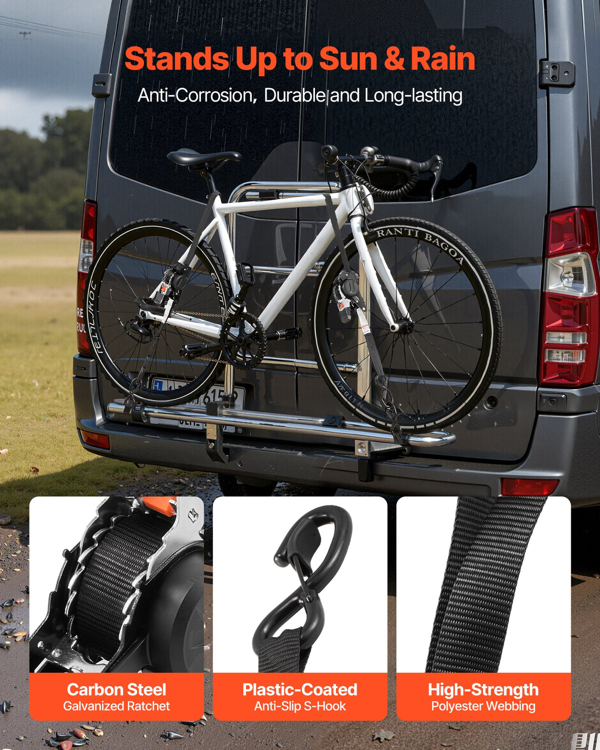 Retractable Ratchet Straps, 25.4 mm x 3 m, Tie Down Straps with S Hooks, 544 kg Break Strength, 4 Soft Loops, V952-SXGJLD1INCH1LTOCP001V0