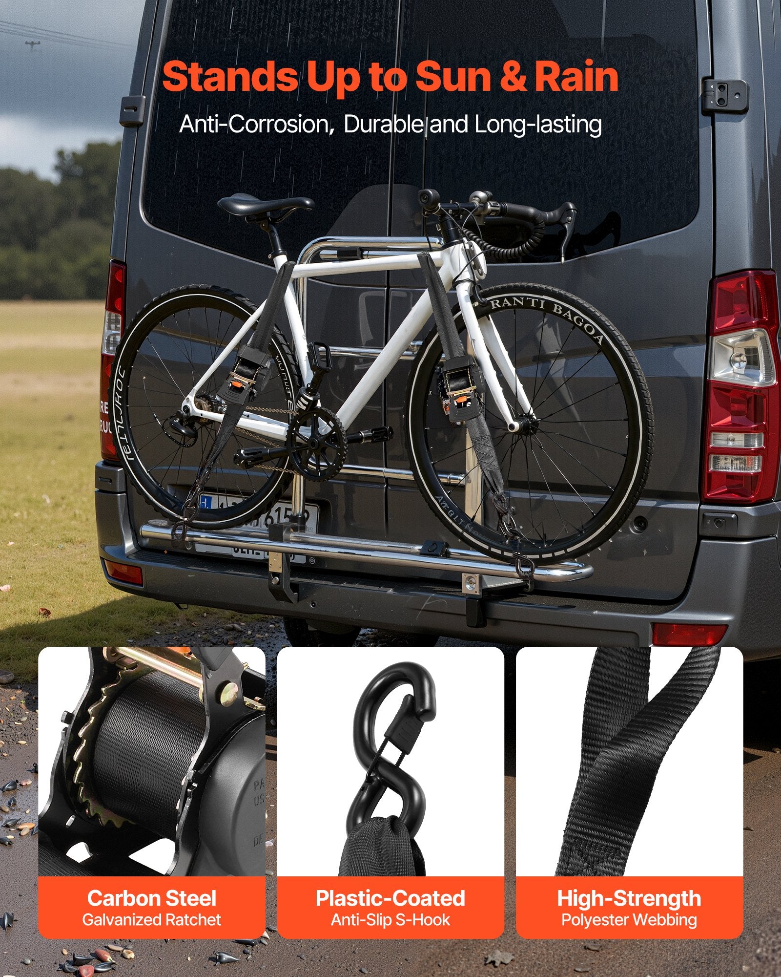 Retractable Ratchet Straps, 50.8 mm x 3 m, Tie Down Straps with S Hooks, 1375 kg Break Strength, 2 Soft V952-SXGJLD2INCH11IDZ4001V0