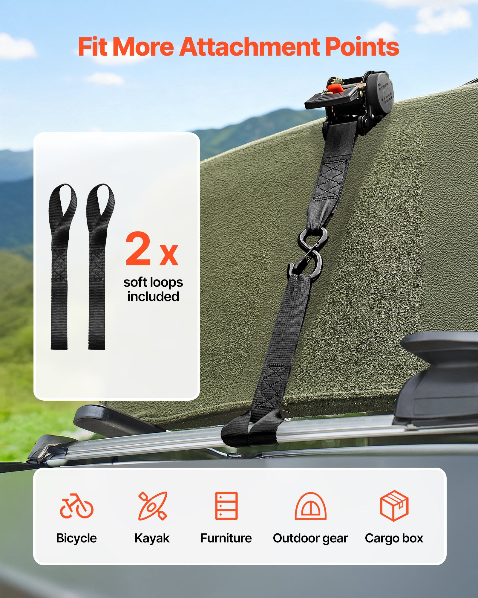 Retractable Ratchet Straps, 50.8 mm x 3 m, Tie Down Straps with S Hooks, 1375 kg Break Strength, 2 Soft V952-SXGJLD2INCH11IDZ4001V0