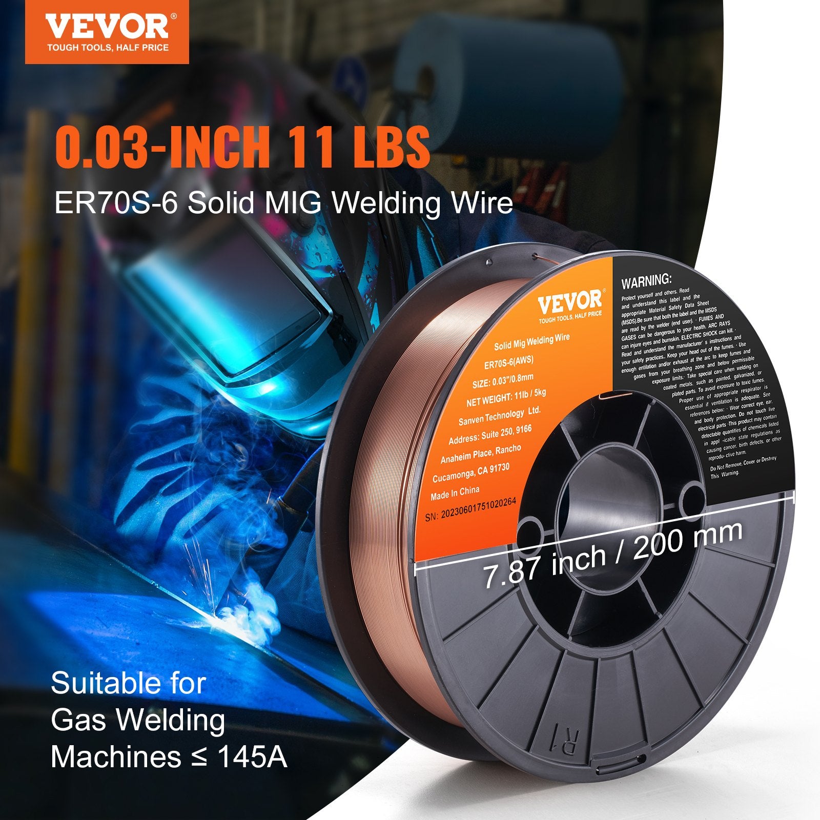 Solid MIG Welding Wire, ER70S-6 0.030-inch 11LBS with Low Splatter and High Levels of Deoxidizers for All V952-SXHSJMIGER70SL7MJV0