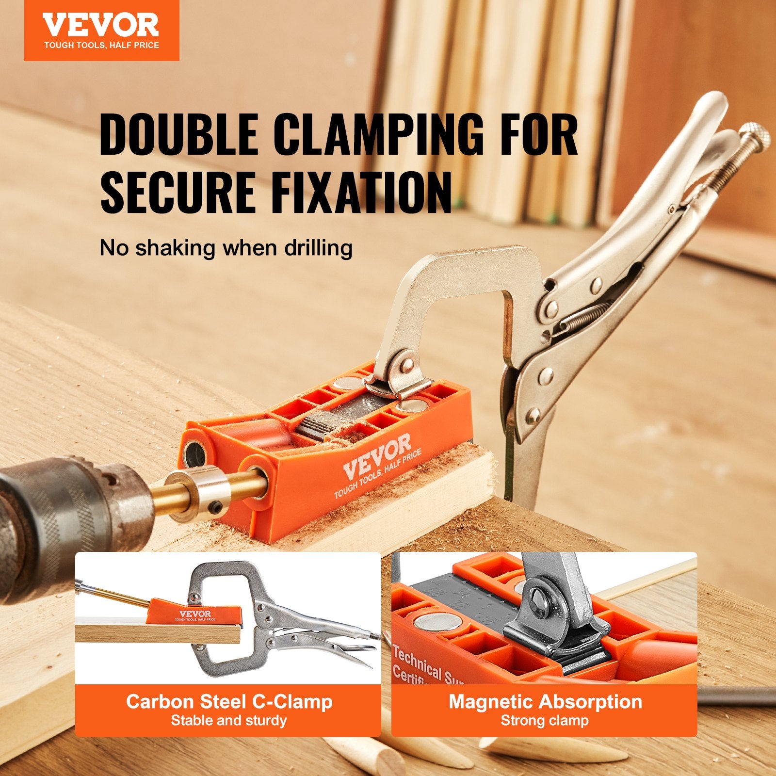 Pocket Hole Jig, 56 Pcs Mini Jig Pocket Hole System with C-clamp, Step Drill, Wrench, Drill Stop Ring, Square V952-SXKKJPJJQMINIQHP4V0