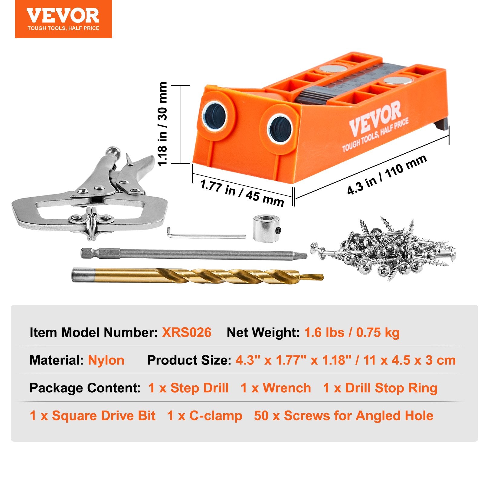 Pocket Hole Jig, 56 Pcs Mini Jig Pocket Hole System with C-clamp, Step Drill, Wrench, Drill Stop Ring, Square V952-SXKKJPJJQMINIQHP4V0
