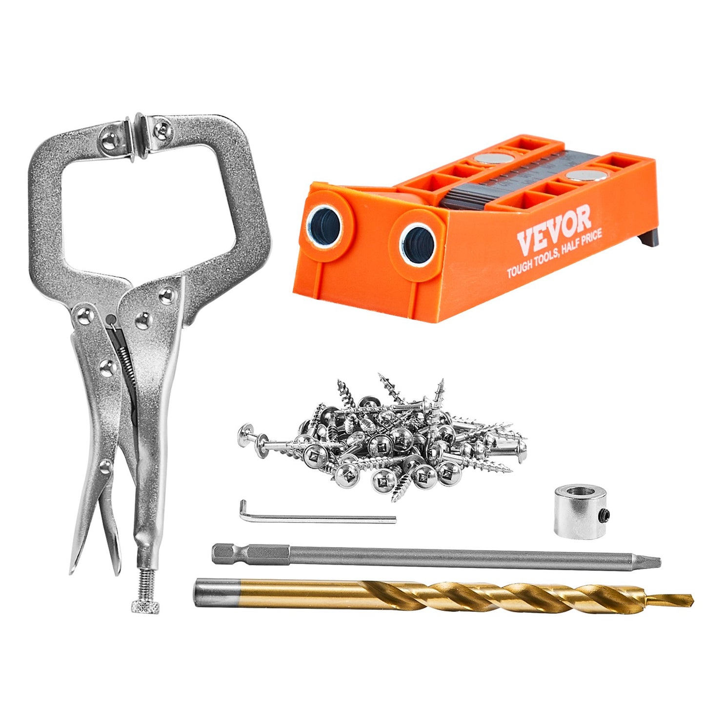 Pocket Hole Jig, 56 Pcs Mini Jig Pocket Hole System with C-clamp, Step Drill, Wrench, Drill Stop Ring, Square V952-SXKKJPJJQMINIQHP4V0