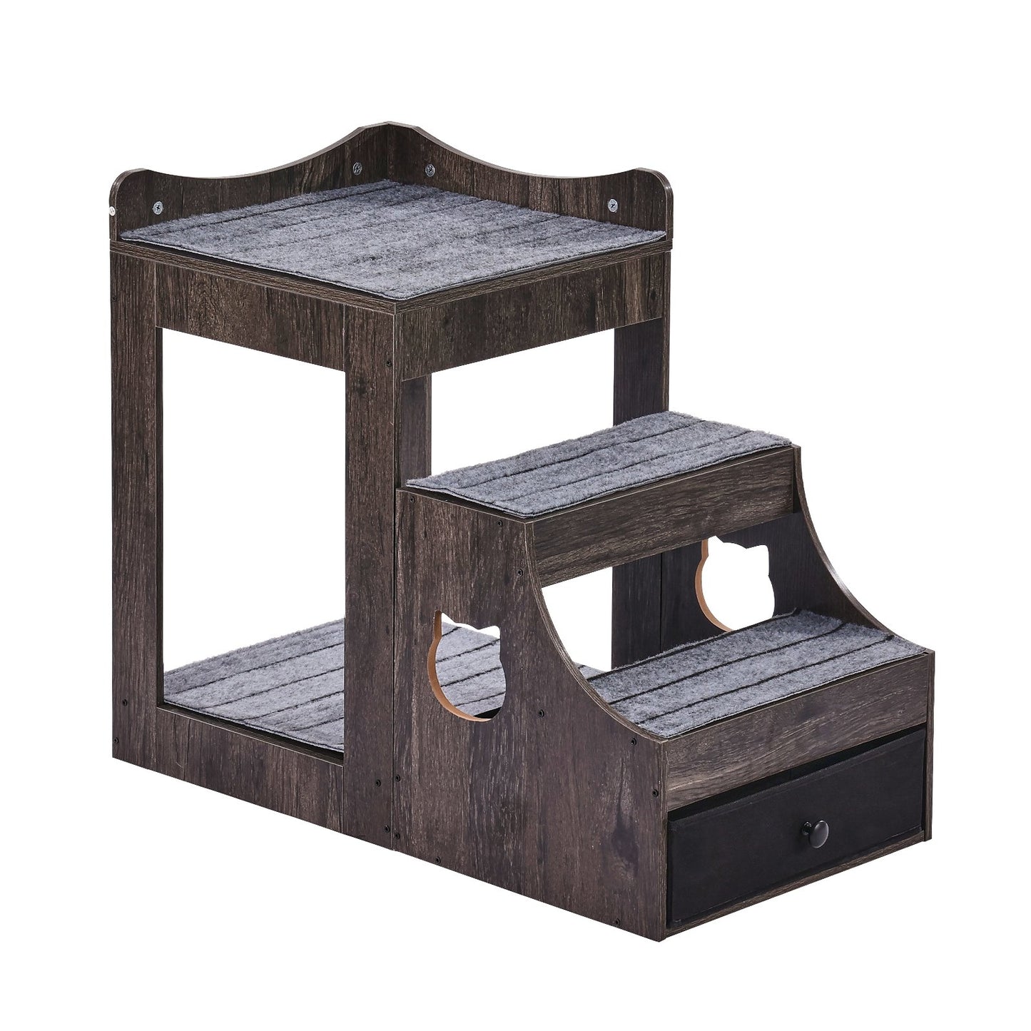 Pet Bunk Bed with Stairs Dog/Cat Window Perch with Storage Indoor Gray V952-SXPSCWSCCHSX8A3BCV0