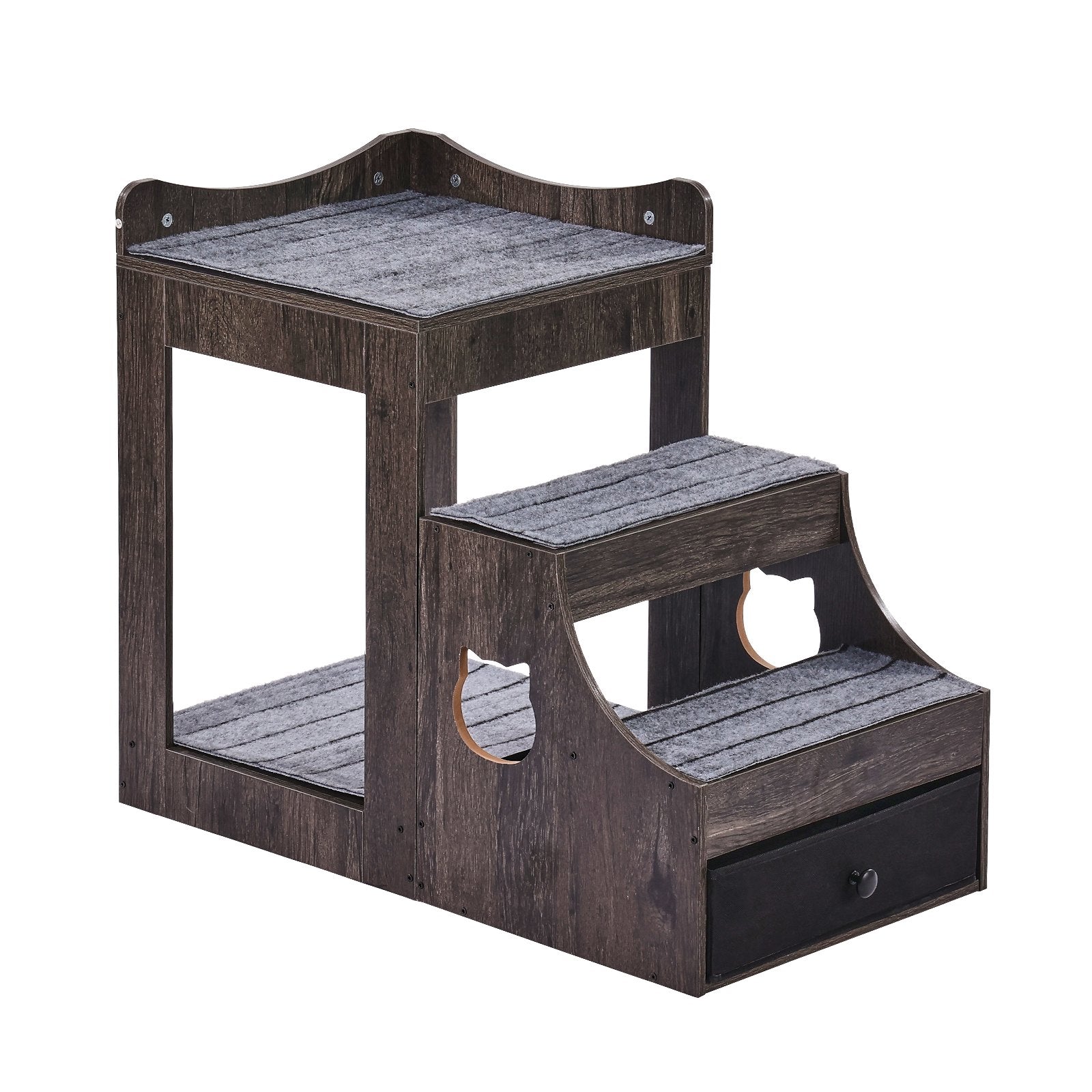 Pet Bunk Bed with Stairs Dog/Cat Window Perch with Storage Indoor Gray V952-SXPSCWSCCHSX8A3BCV0