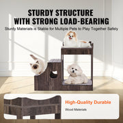 Pet Bunk Bed with Stairs Dog/Cat Window Perch with Storage Indoor Gray V952-SXPSCWSCCHSX8A3BCV0