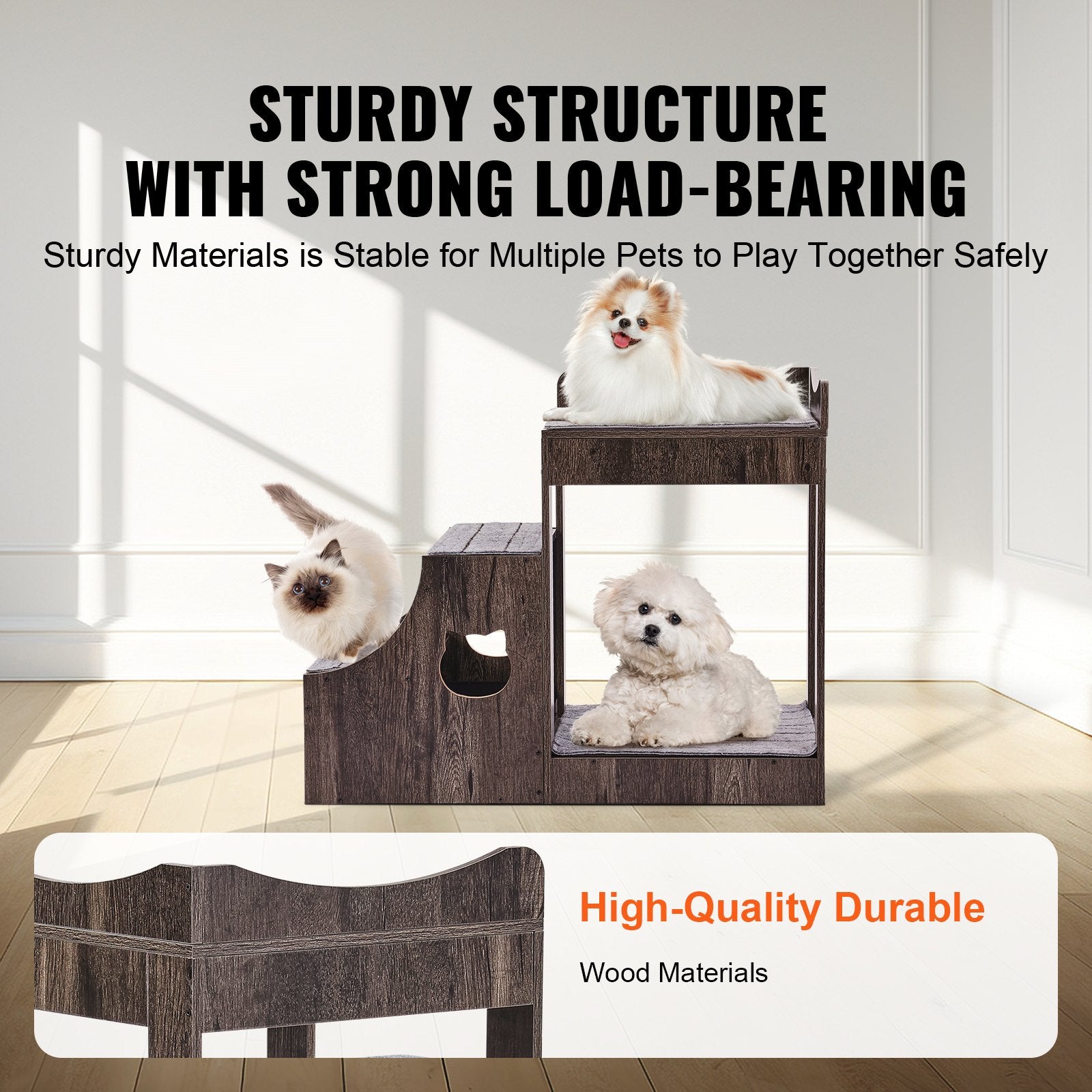 Pet Bunk Bed with Stairs Dog/Cat Window Perch with Storage Indoor Gray V952-SXPSCWSCCHSX8A3BCV0