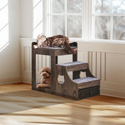 Pet Bunk Bed with Stairs Dog/Cat Window Perch with Storage Indoor Gray V952-SXPSCWSCCHSX8A3BCV0
