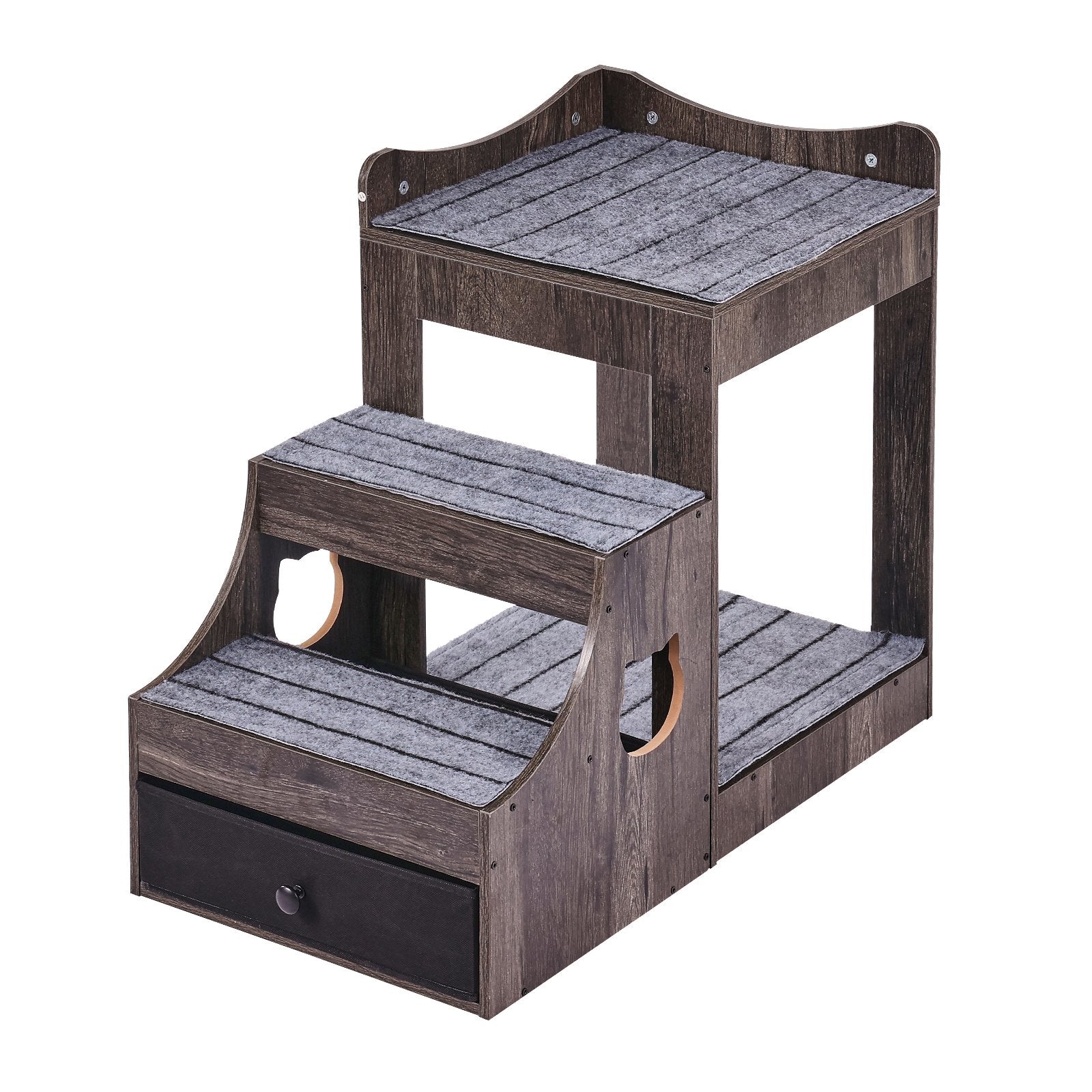 Pet Bunk Bed with Stairs Dog/Cat Window Perch with Storage Indoor Gray V952-SXPSCWSCCHSX8A3BCV0