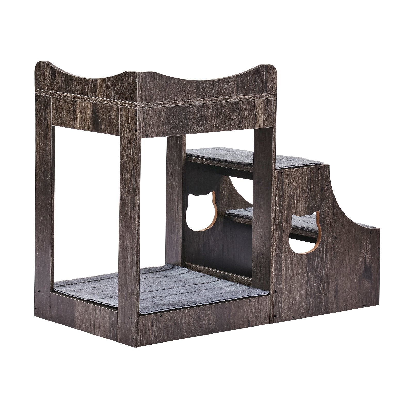 Pet Bunk Bed with Stairs Dog/Cat Window Perch with Storage Indoor Gray V952-SXPSCWSCCHSX8A3BCV0