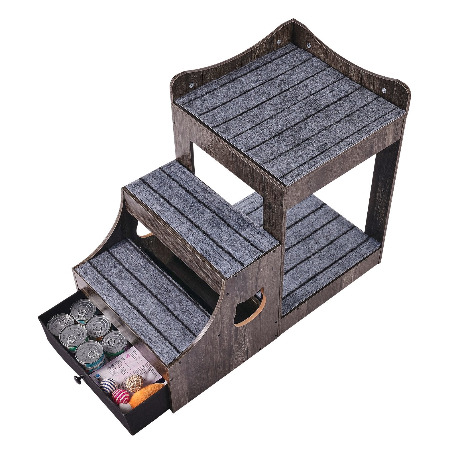 Pet Bunk Bed with Stairs Dog/Cat Window Perch with Storage Indoor Gray V952-SXPSCWSCCHSX8A3BCV0