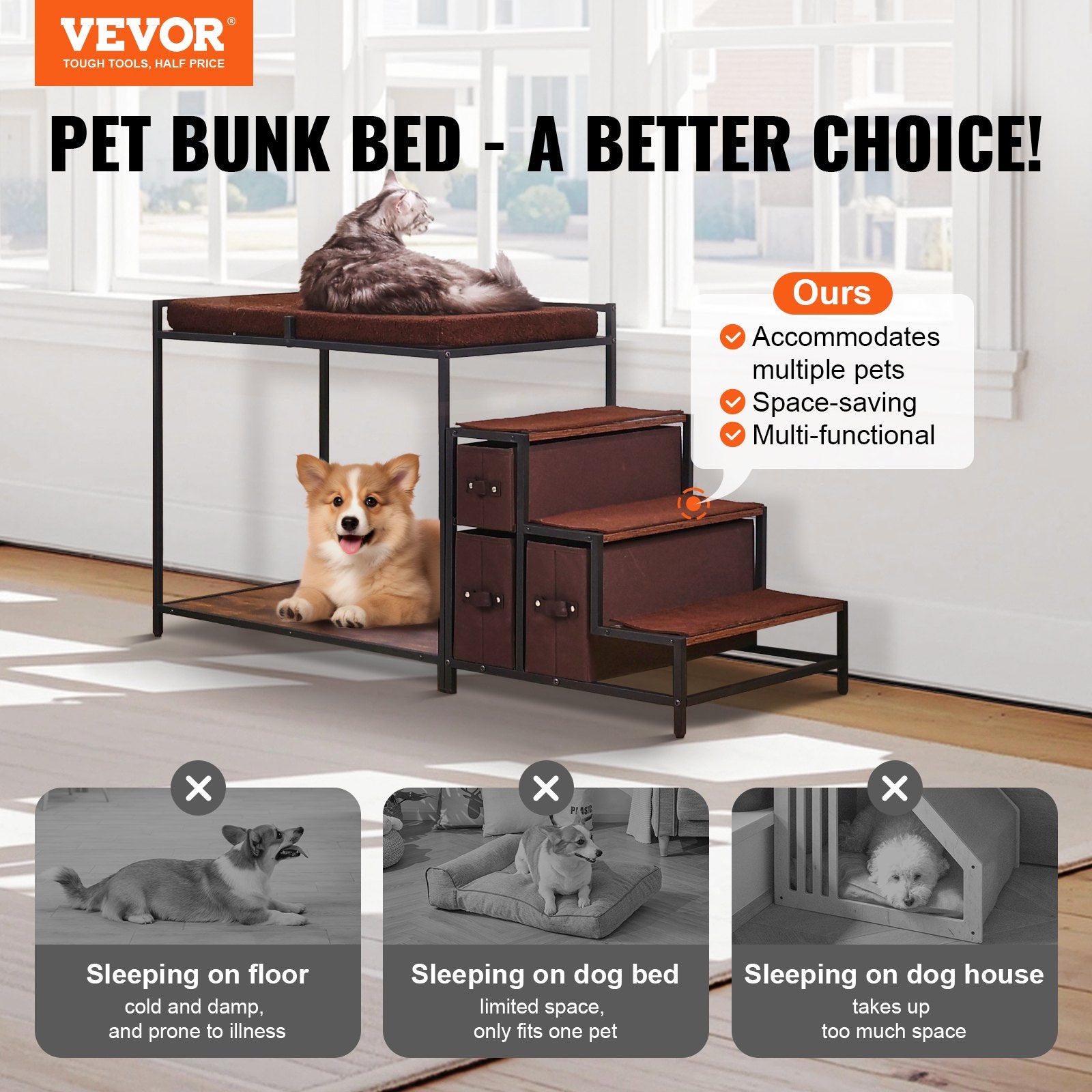 Pet Bunk Bed Dog/Cat Window Perch with Stairs Storage Medium Size V952-SXPSCWSCCJSHNVDLLV0
