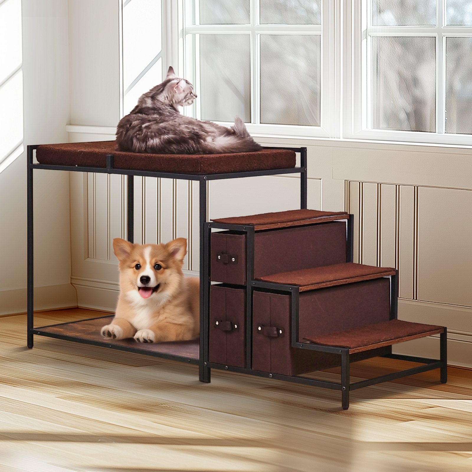 Pet Bunk Bed Dog/Cat Window Perch with Stairs Storage Medium Size V952-SXPSCWSCCJSHNVDLLV0