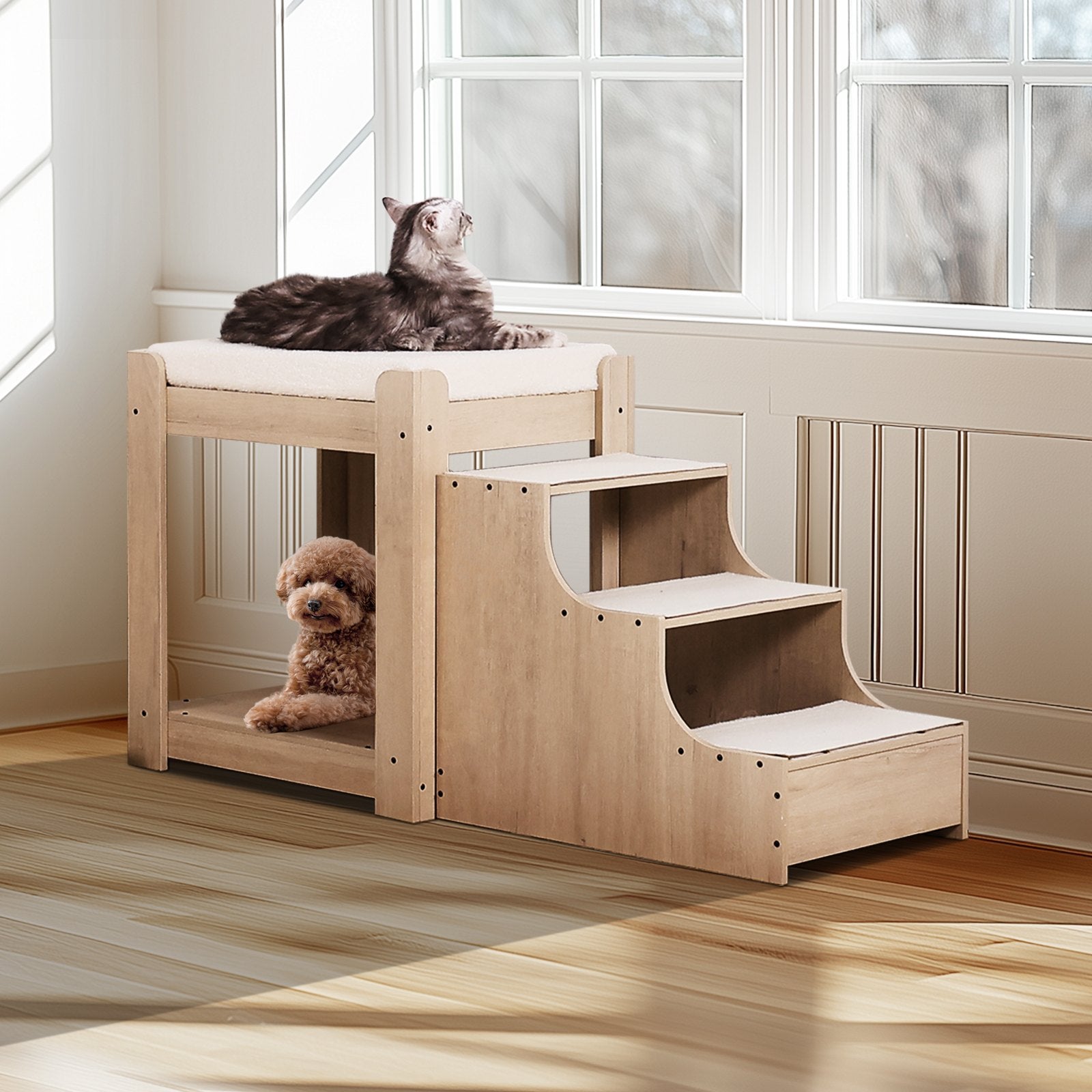 Pet Bunk Bed with Stairs Dog/Cat Window Perch for Bedside Indoor Use V952-SXPSCWSCCMSXZWKQXV0
