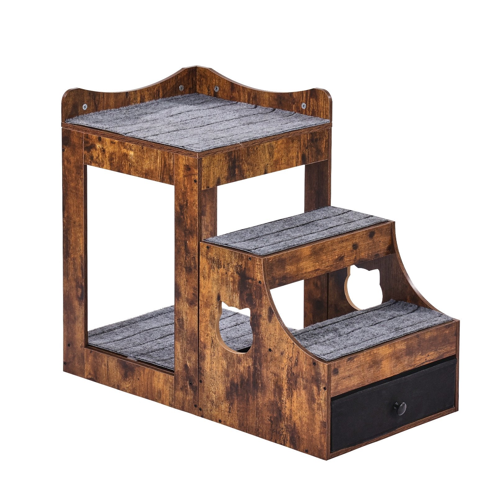 Pet Bunk Bed with Stairs Dog/Cat Window Perch with Storage Indoor Brown V952-SXPSCWSCCZSXMPZCPV0