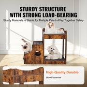 Pet Bunk Bed with Stairs Dog/Cat Window Perch with Storage Indoor Brown V952-SXPSCWSCCZSXMPZCPV0