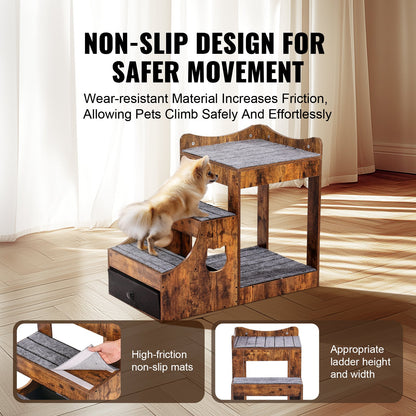 Pet Bunk Bed with Stairs Dog/Cat Window Perch with Storage Indoor Brown V952-SXPSCWSCCZSXMPZCPV0