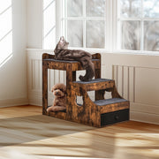 Pet Bunk Bed with Stairs Dog/Cat Window Perch with Storage Indoor Brown V952-SXPSCWSCCZSXMPZCPV0
