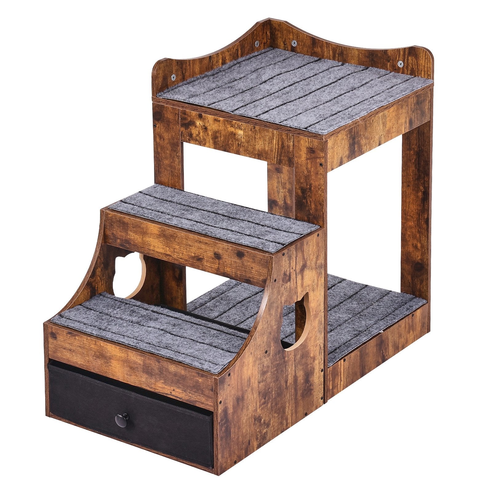 Pet Bunk Bed with Stairs Dog/Cat Window Perch with Storage Indoor Brown V952-SXPSCWSCCZSXMPZCPV0