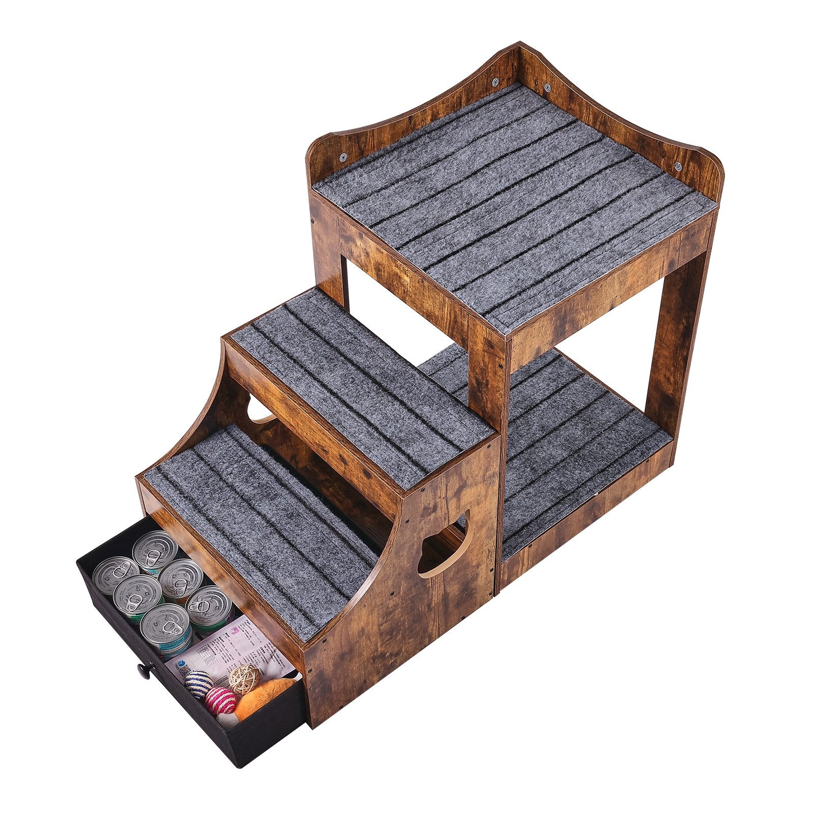 Pet Bunk Bed with Stairs Dog/Cat Window Perch with Storage Indoor Brown V952-SXPSCWSCCZSXMPZCPV0
