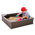 Sandbox with Cover, 48.6x48.6x12.4 in Square Sand Box, HDPE Sand Pit with 4 Corner Seating and Bottom Liner, V952-SXSLFXJCK000BU65WV0