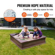 Sandbox with Cover, 48.6x48.6x12.4 in Square Sand Box, HDPE Sand Pit with 4 Corner Seating and Bottom Liner, V952-SXSLFXJCK000BU65WV0